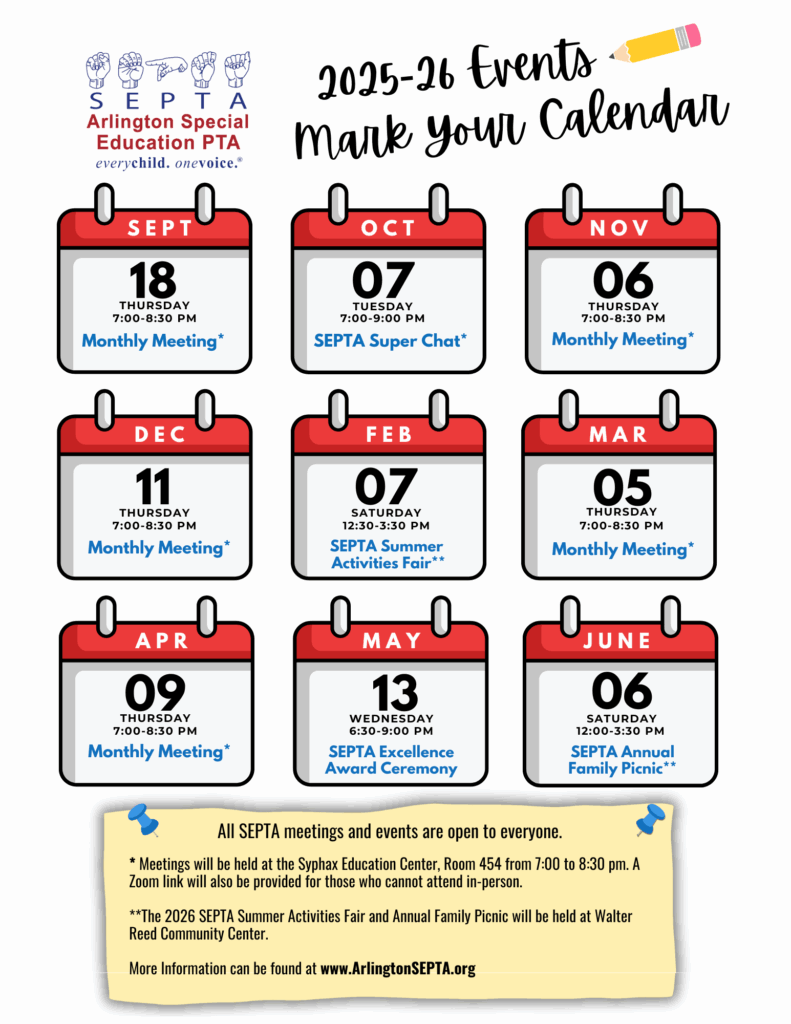 Flyer listing upcoming dates for SEPTA's meetings and events.