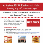 Flyer for Arlington SEPTA May 14, 2026 Five Guys fundraiser.